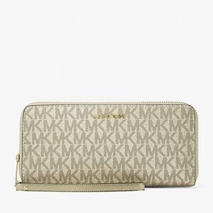 MICHAEL KORS Jet Set Lg Metallic Signat Logo Continental Wallet Wristlet Pl Gold